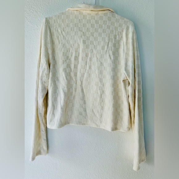Atelier by Kirious Long Sleeve Cropped Checkered Weave Cream Sweater | Sz XL - Picture 3 of 5